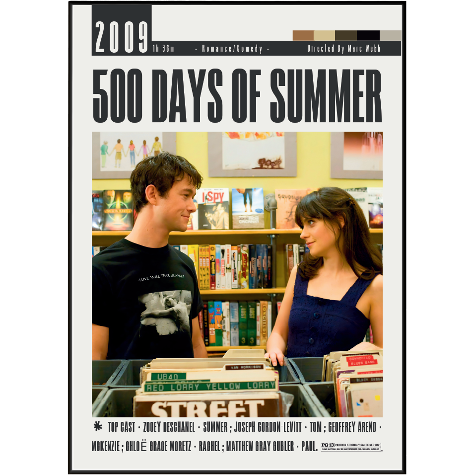 Minimalist 500 Days of Summer 2009 movie poster inspired by the indie romantic film