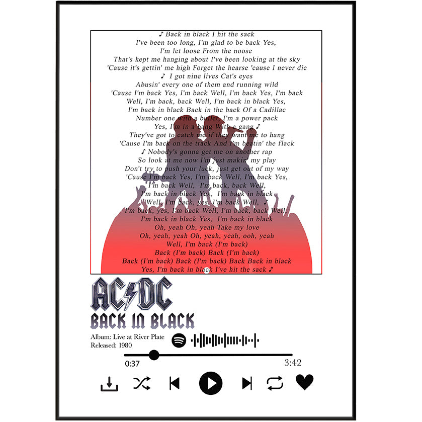 AC/DC — Back in Black Song Lyric Print - 98 Types Studio