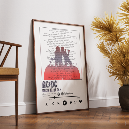 AC/DC — Back in Black Song Lyric Print - 98 Types Studio