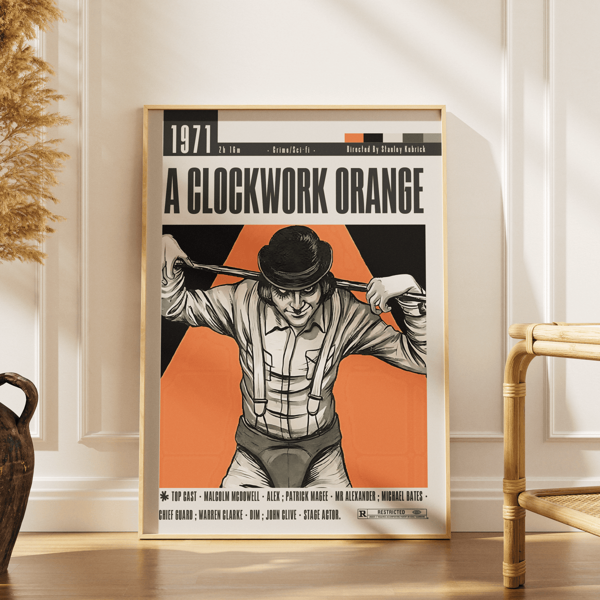 A Clockwork Orange 1971 film poster — Stanley Kubrick Malcolm McDowell Alex DeLarge Droogs wall art print UK