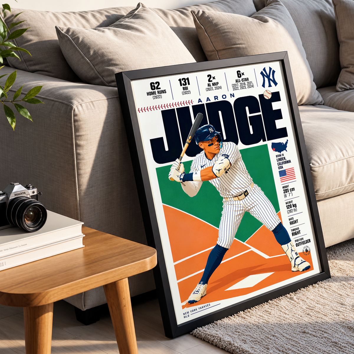 Aaron Judge poster, New York Yankees baseball wall art print in a games room - 98types