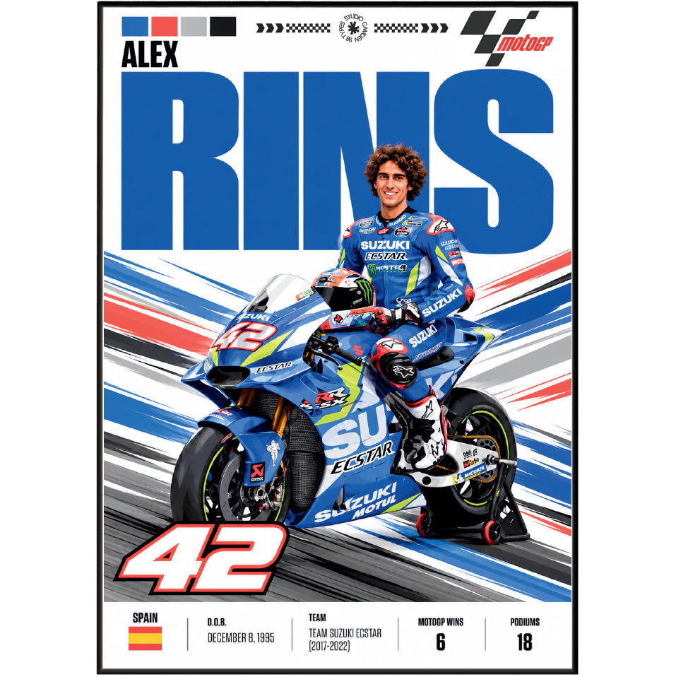 Alex Rins #42 MotoGP rider poster – motorcycle wall art by 98types