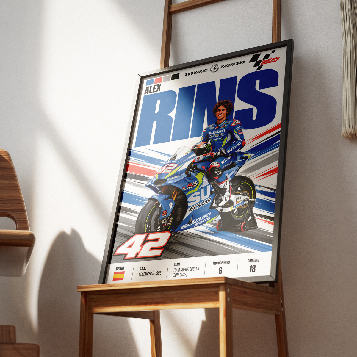 Alex Rins #42 MotoGP rider poster – motorcycle wall art by 98types