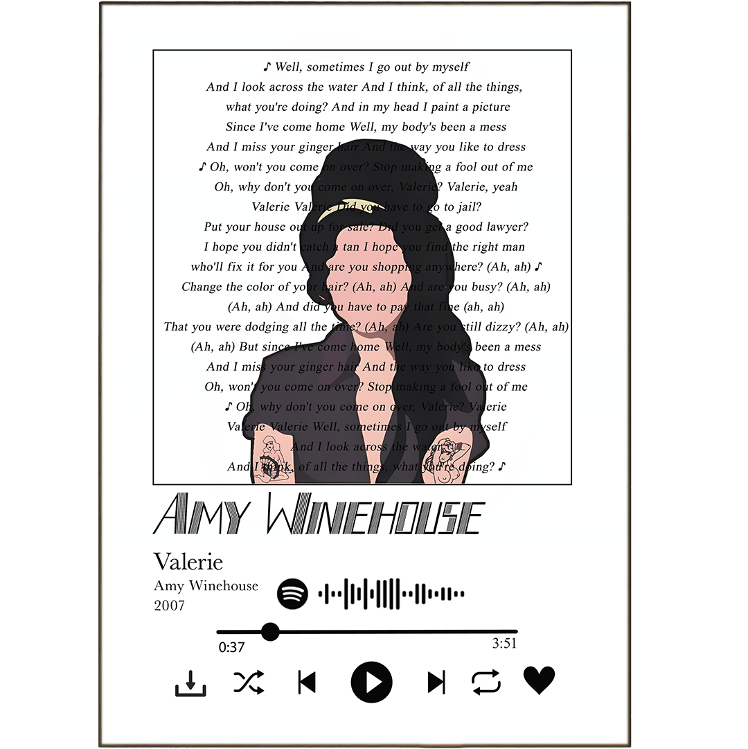 Amy Winehouse Valerie song lyrics art print poster UK