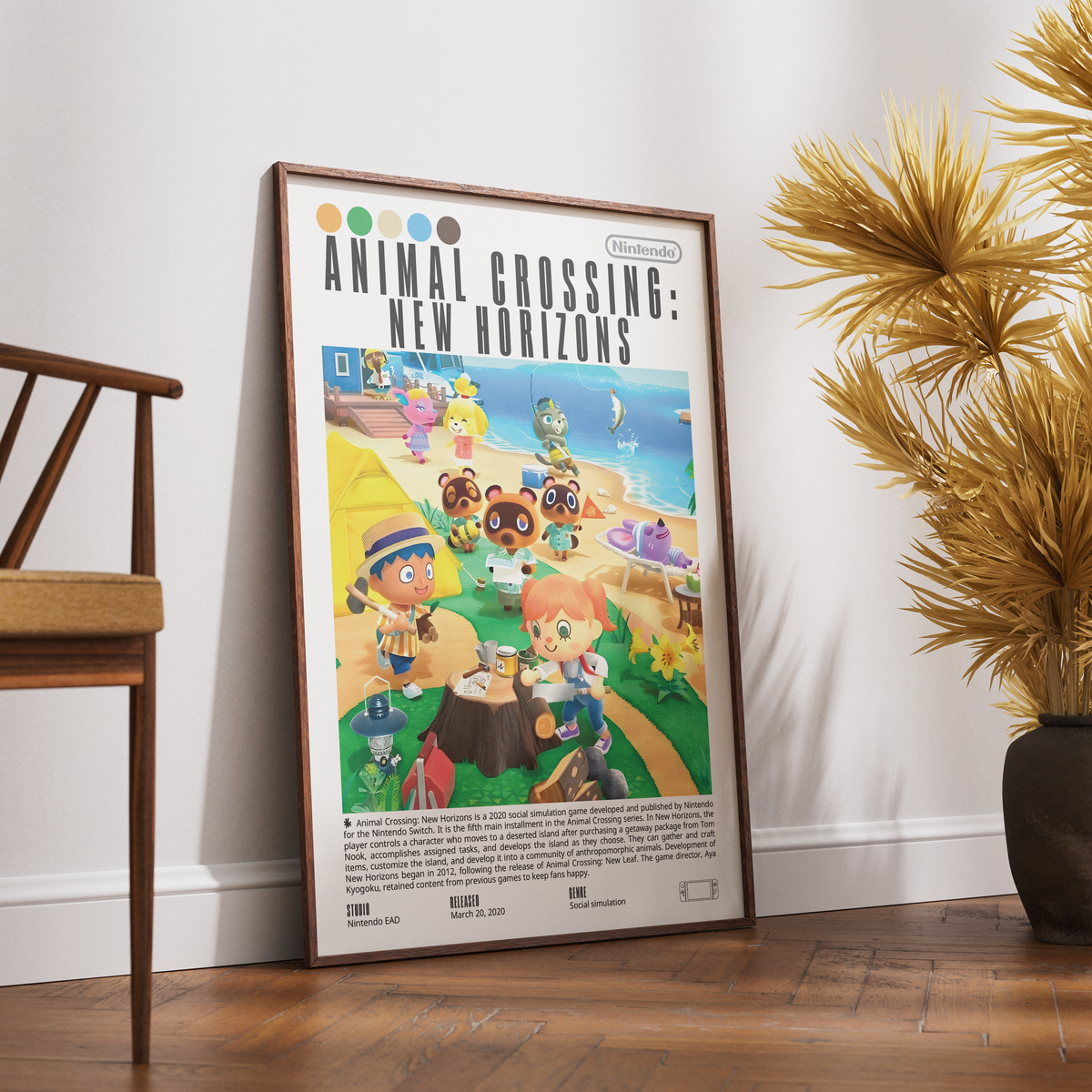 Animal Crossing New Horizons 2020 game poster — Nintendo island life Isabelle Tom Nook wall art print UK