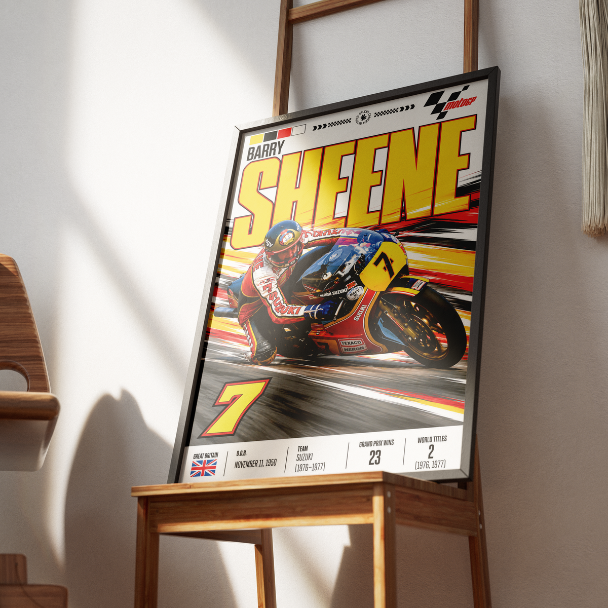 Barry Sheene 500cc world champion retro motorcycle poster by 98types