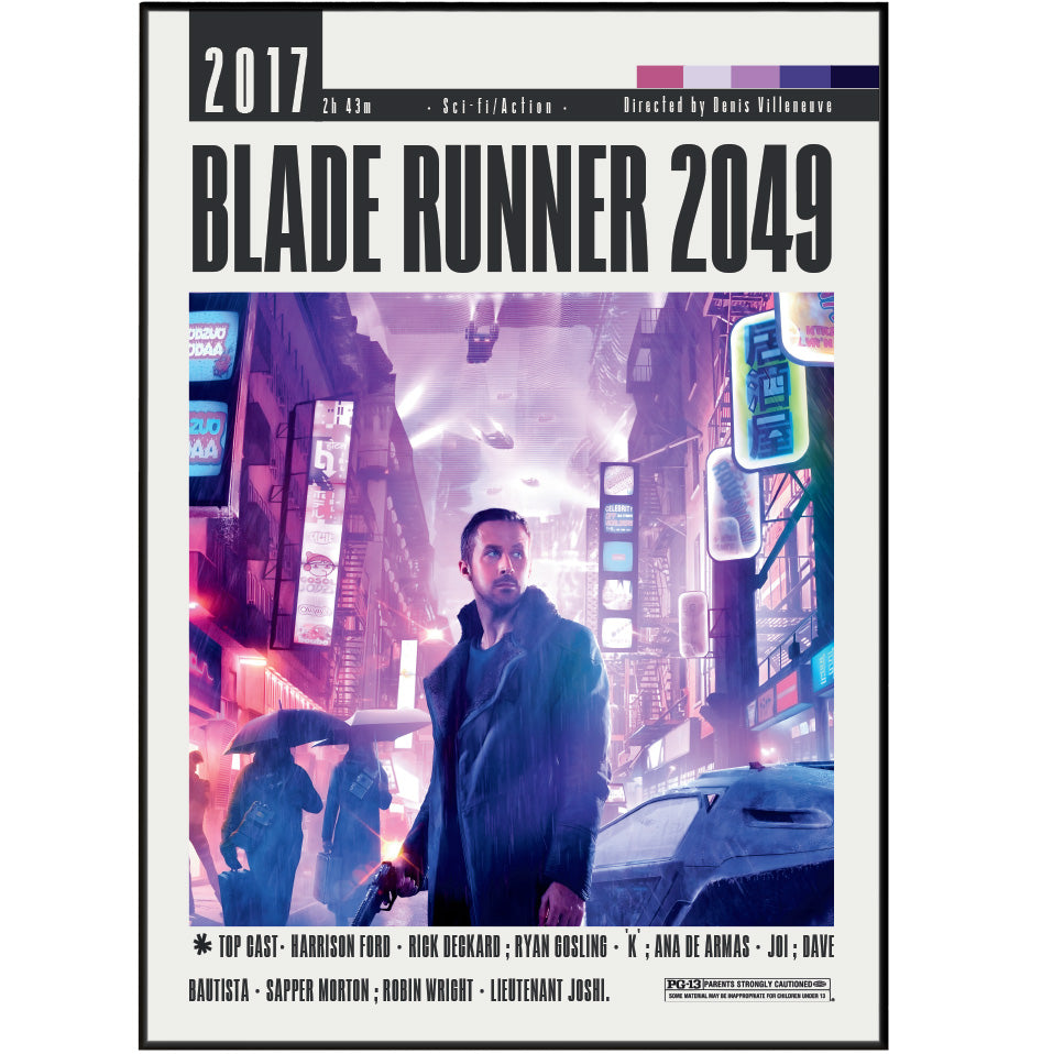 Blade Runner 2049 2017 sci-fi film poster — Denis Villeneuve Officer K dystopian wall art print UK