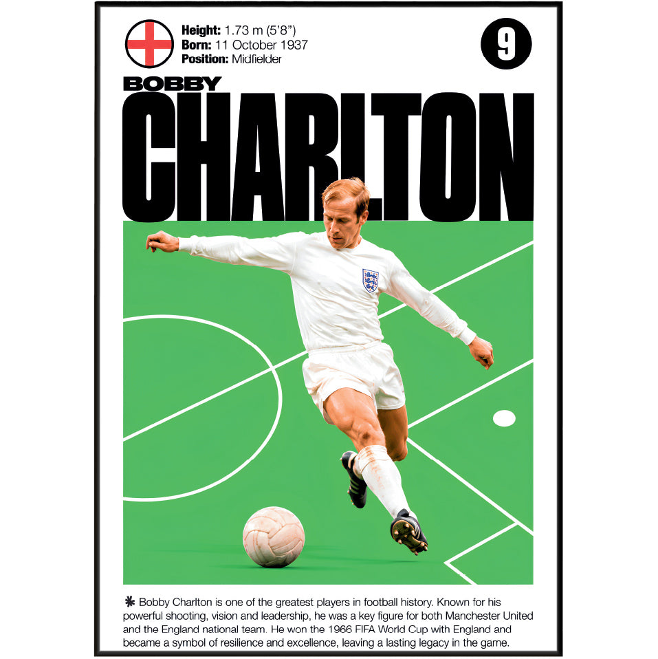 Bobby Charlton football poster – England Football Legend – 98types