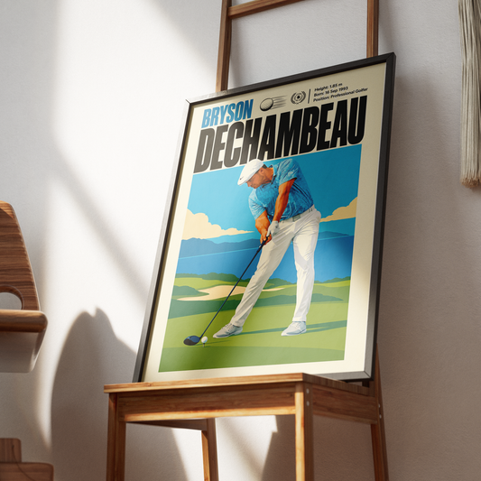 Bryson DeChambeau poster, American golf wall art print in a home office - 98types