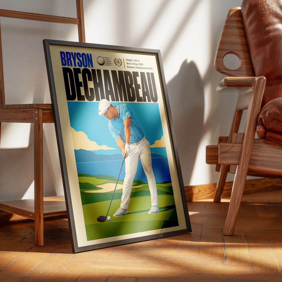Bryson DeChambeau poster, American golf wall art print in a home office - 98types