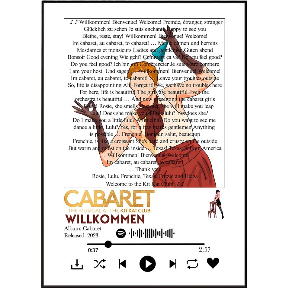 Cabaret — Willkommen Song Lyric Print - 98 Types Studio
