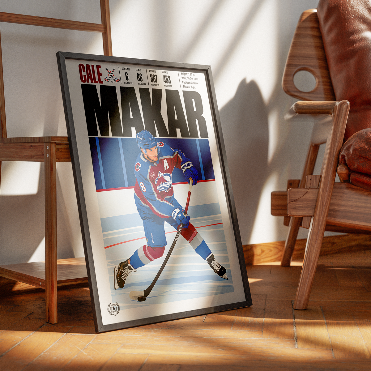 Cale Makar poster, Colorado Avalanche NHL ice hockey wall art print in a bedroom - 98types