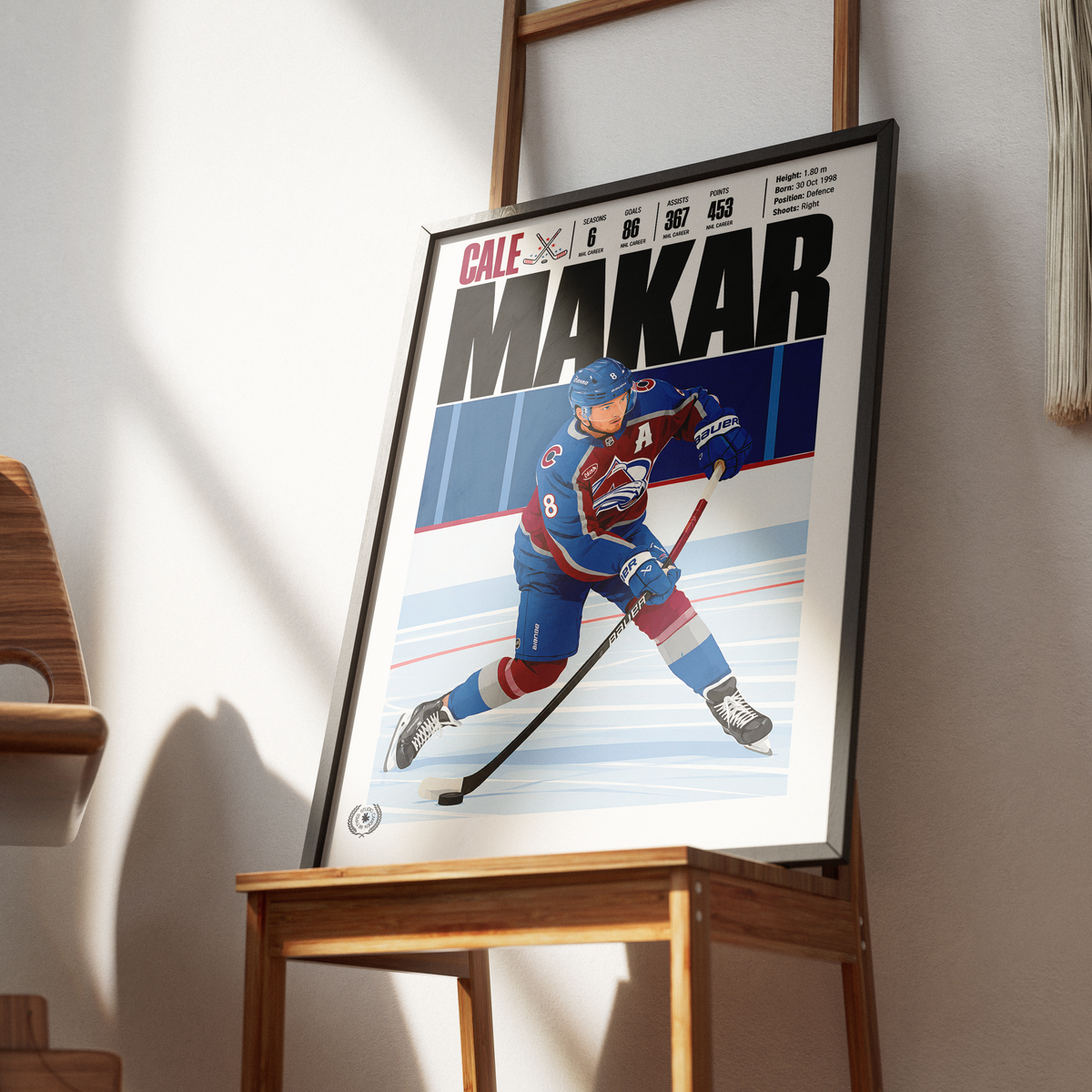 Cale Makar poster, Colorado Avalanche NHL ice hockey wall art print in a bedroom - 98types