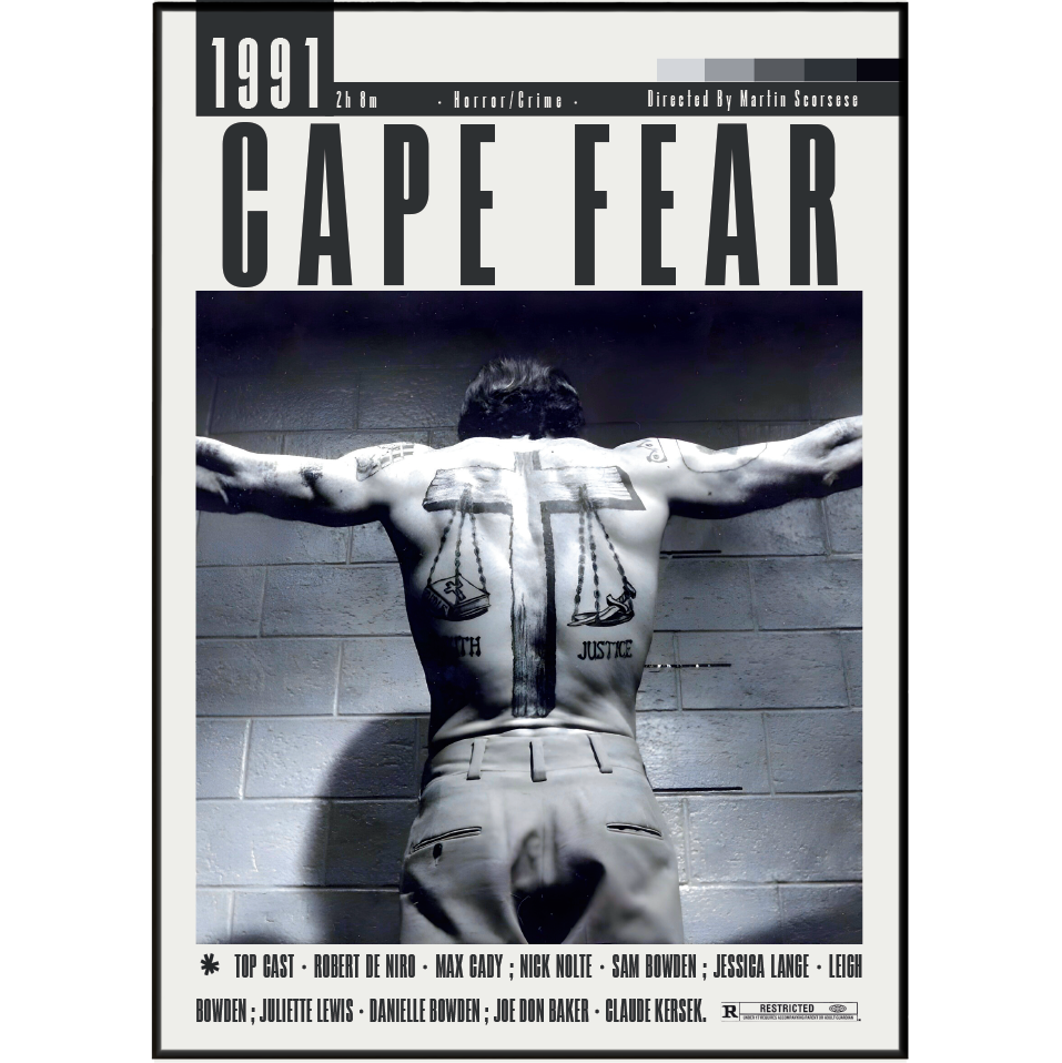 Cape Fear 1991 thriller film poster — Martin Scorsese Robert De Niro Max Cady Nick Nolte wall art print UK