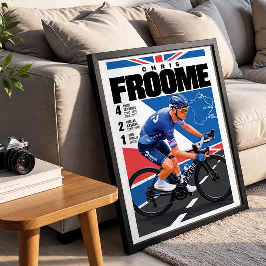 Chris Froome poster, British cycling wall art print in a pain cave - 98types