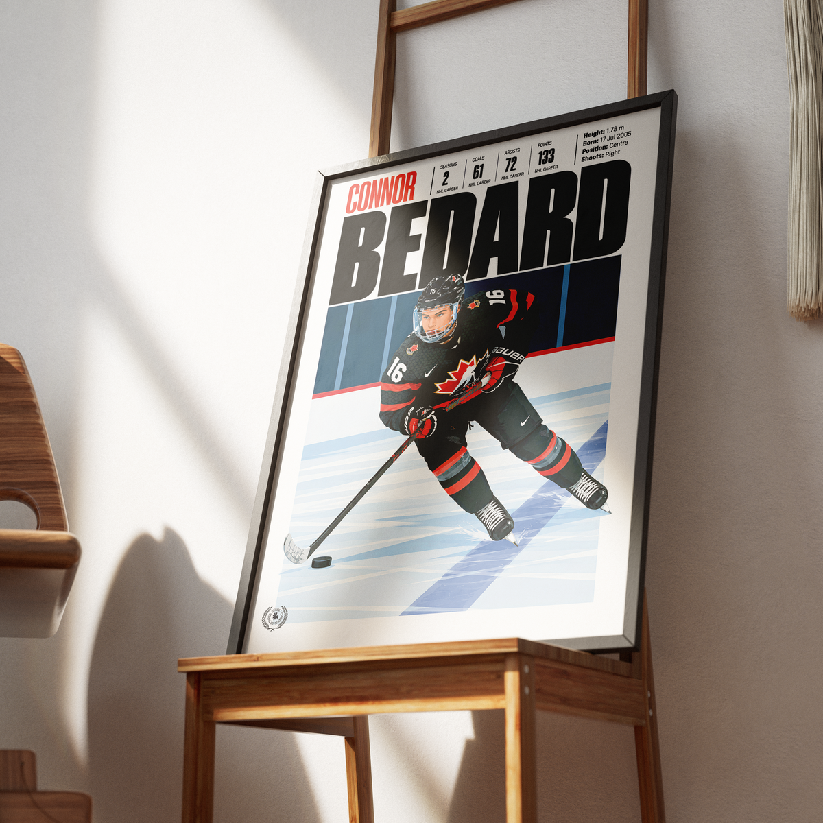 Connor Bedard poster, Chicago Blackhawks NHL ice hockey wall art print in a games room - 98types