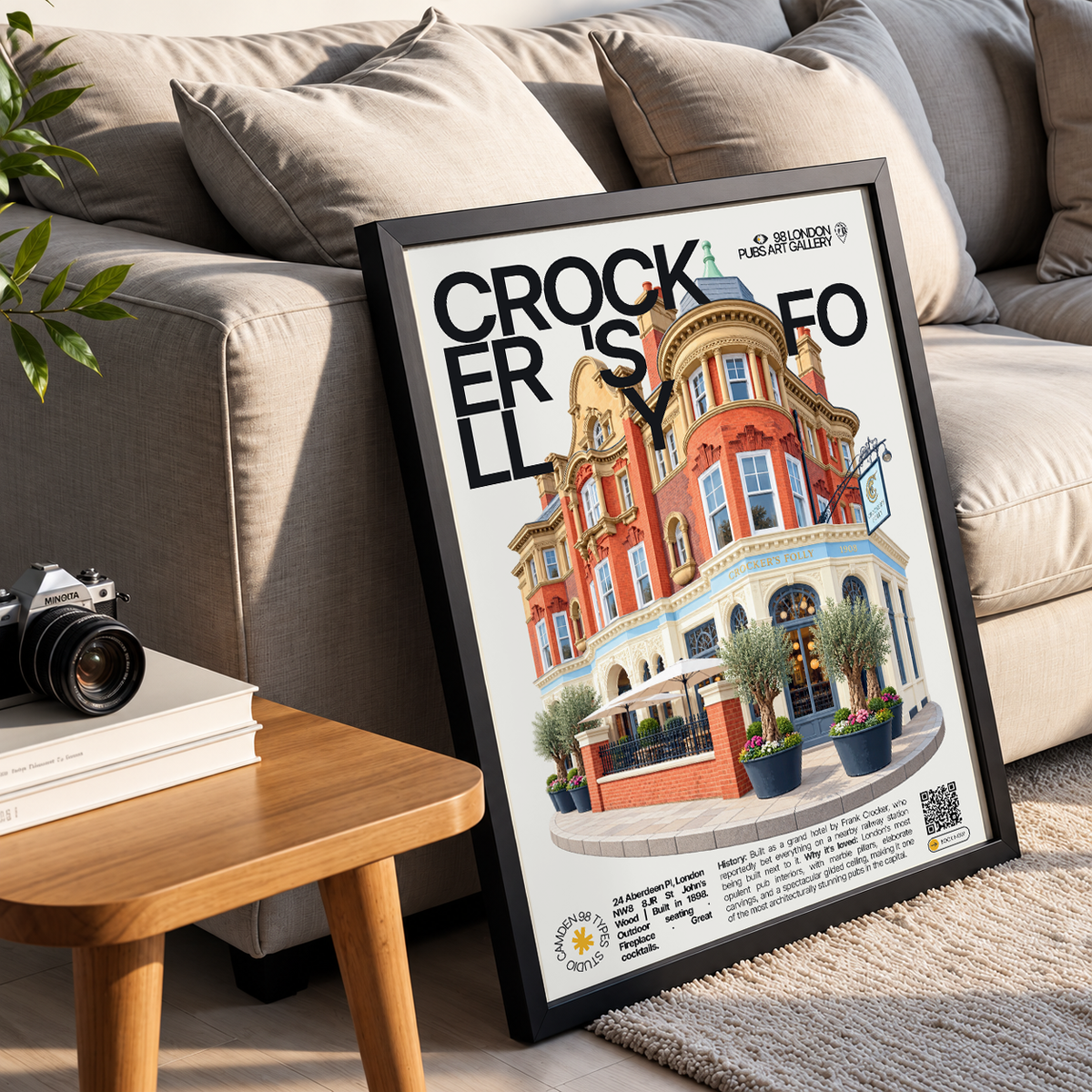 Crocker's Folly poster, St John's Wood, London: marble pillars and gilded ceiling pub interior - 98 London Pubs Art Gallery by 98 Types