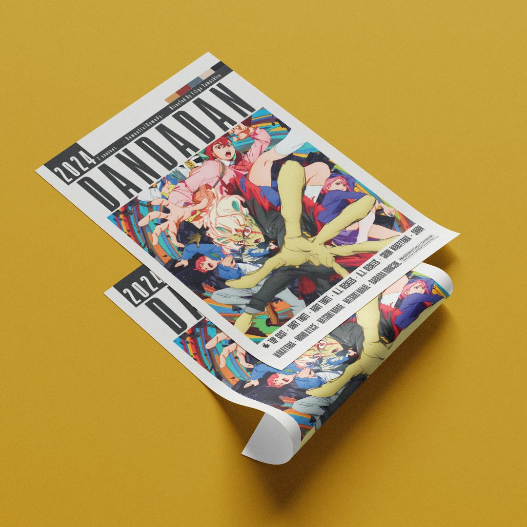 Dandadan 2024 anime poster UK. Minimalist Okarun Momo supernatural comedy wall art print. Science SARU fan gift. Multiple sizes. Fast UK delivery. Buy 3 get 1 FREE.