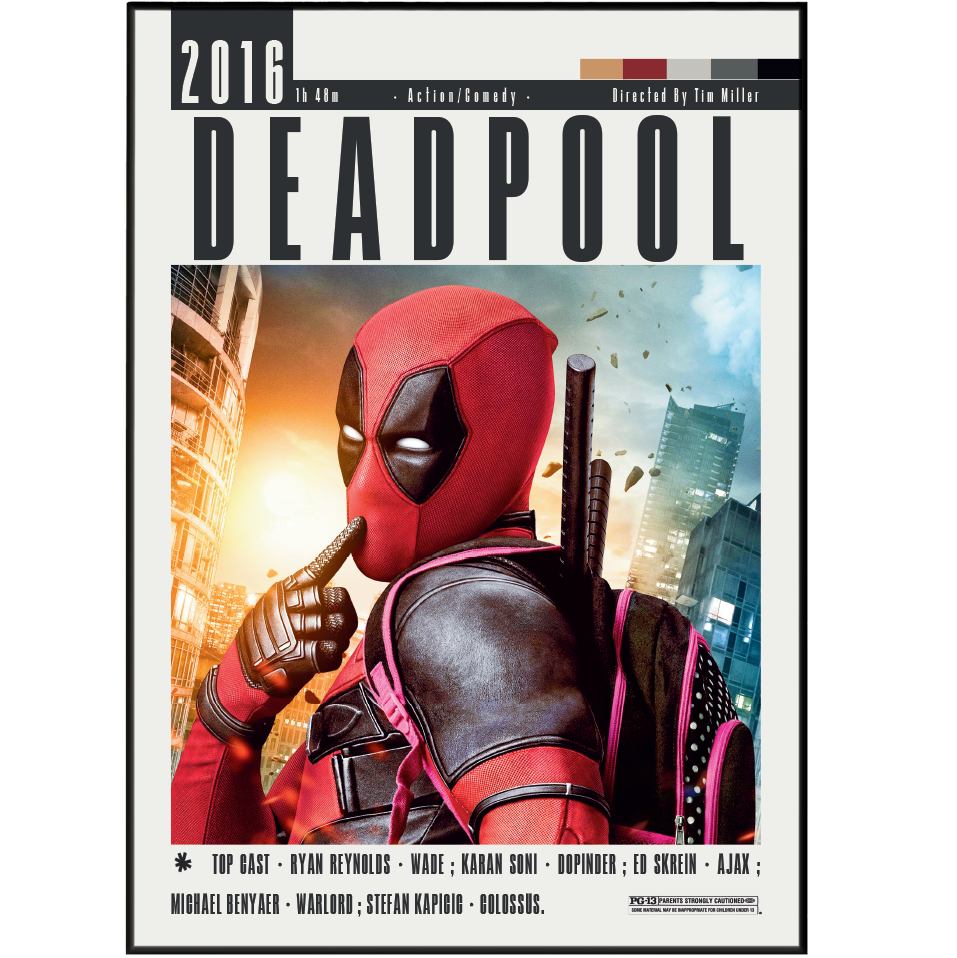 Deadpool 2016 comedy film poster — Ryan Reynolds Wade Wilson Marvel anti-hero wall art print UK