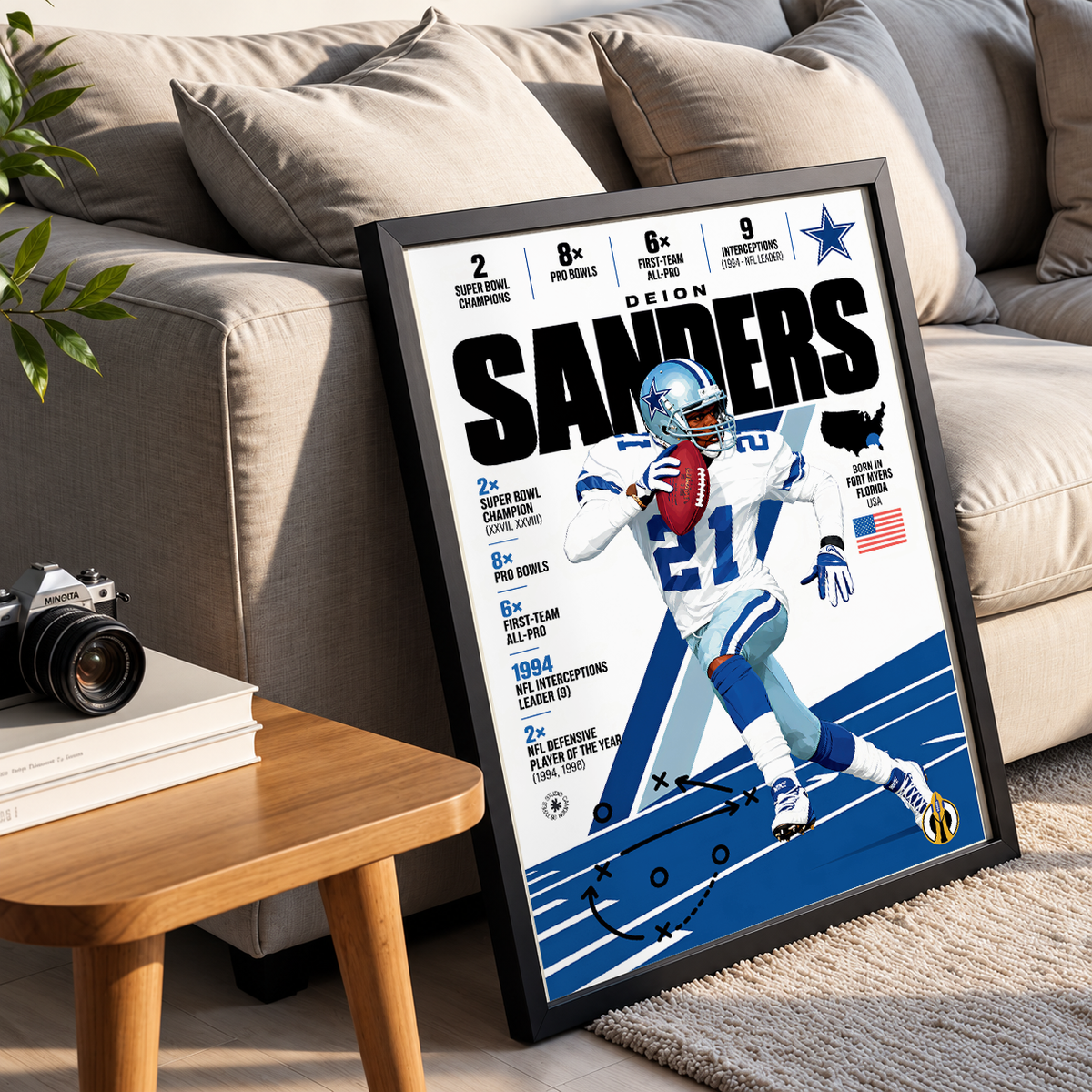 Deion Sanders Poster | Dallas Cowboys NFL Wall Art Print