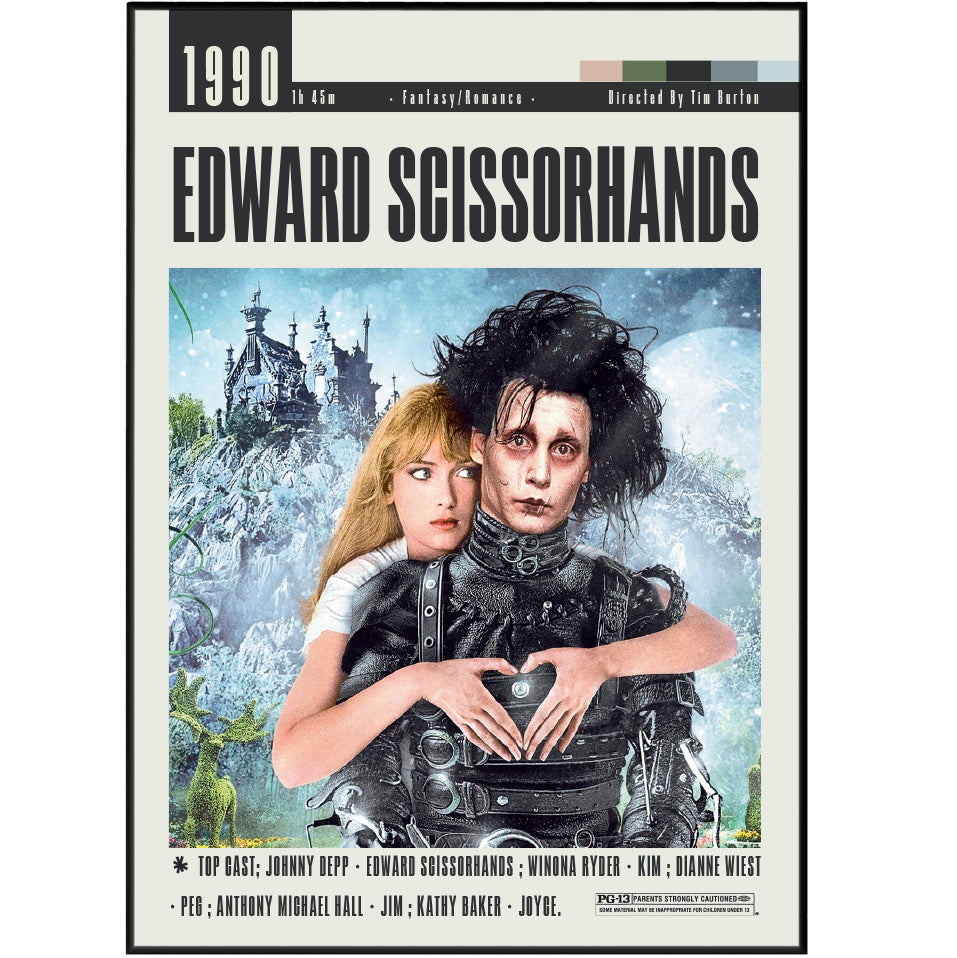 Edward Scissorhands 1990 Tim Burton film poster print UK — Johnny Depp Winona Ryder gothic fantasy wall art 260gsm printed in England Camden Market