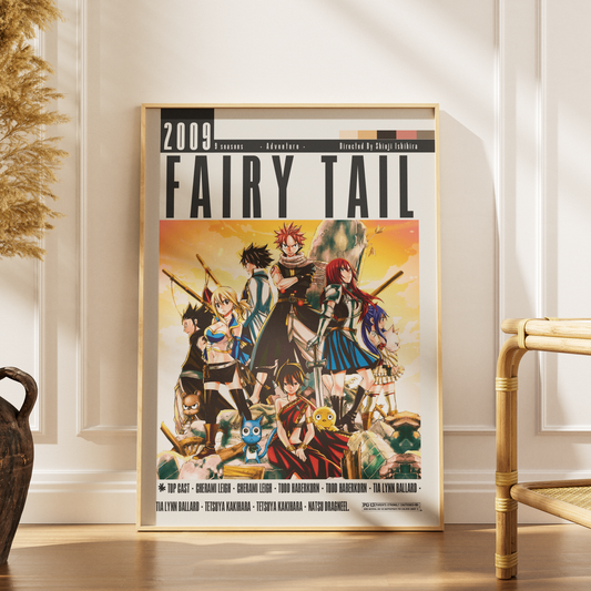 Fairy Tail 2009 anime poster — Natsu Lucy Erza guild magic wall art print UK