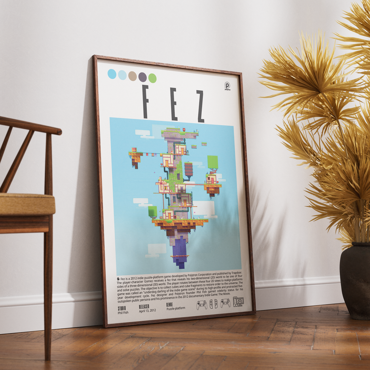 Fez 2012 video game poster — Polytron Gomez 2D 3D perspective puzzle wall art print UK