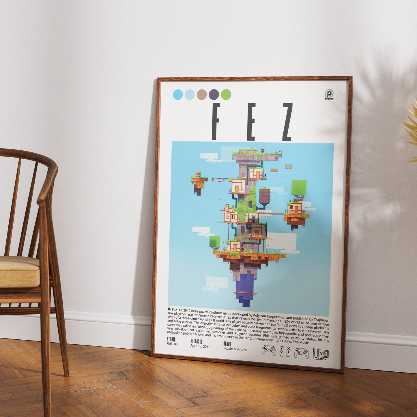 Fez 2012 video game poster — Polytron Gomez 2D 3D perspective puzzle wall art print UK