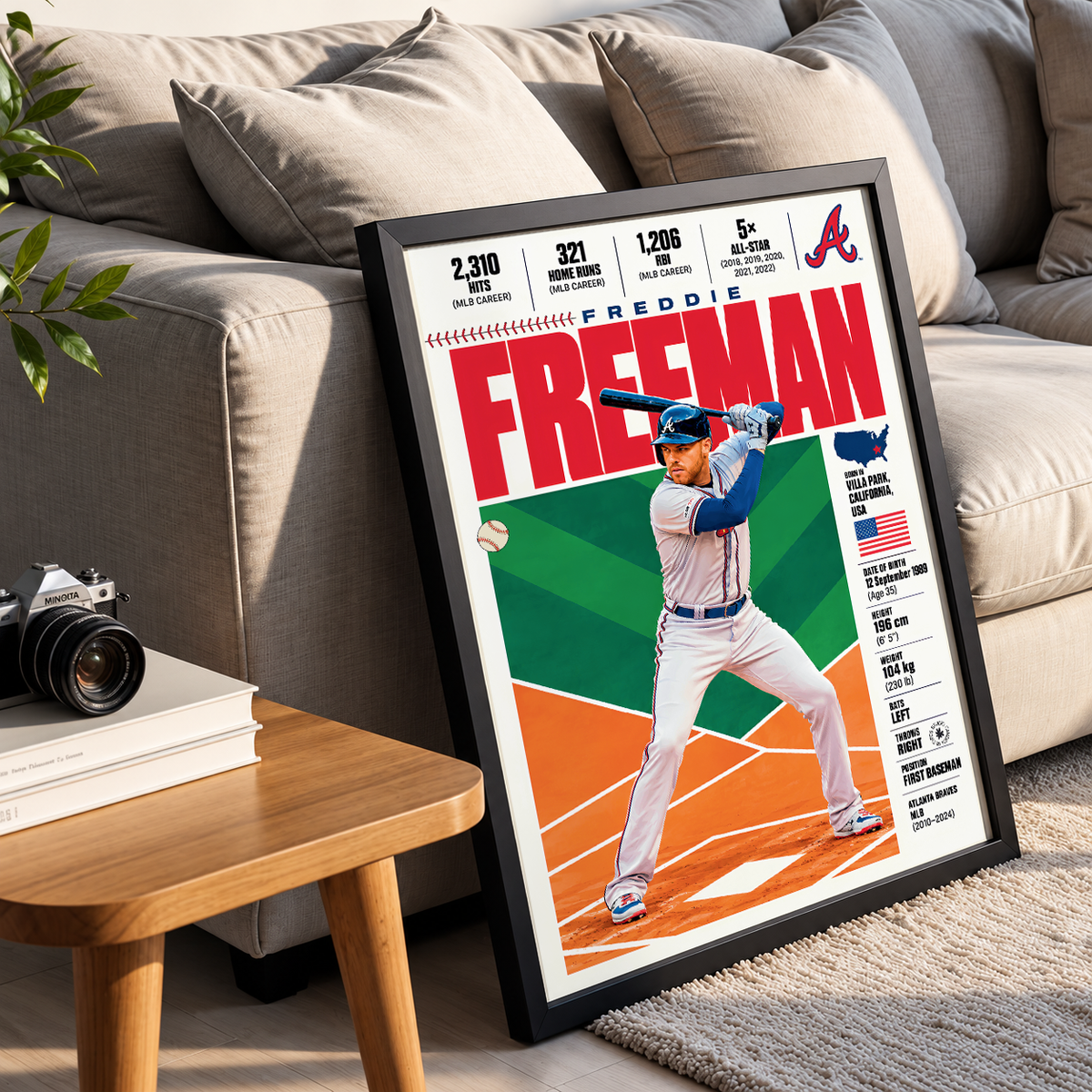 Freddie Freeman poster, Los Angeles Dodgers baseball wall art print in a man cave - 98types