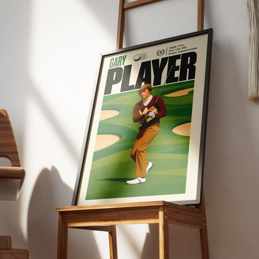 Gary Player poster, South African golf wall art print in a golf clubhouse - 98types