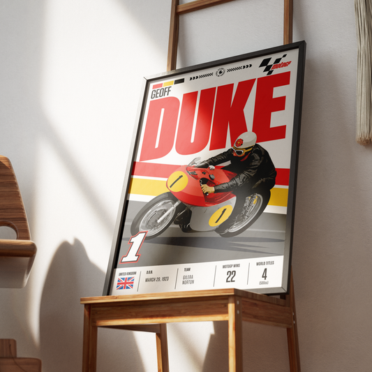 Geoff Duke vintage Norton motorcycle world champion poster