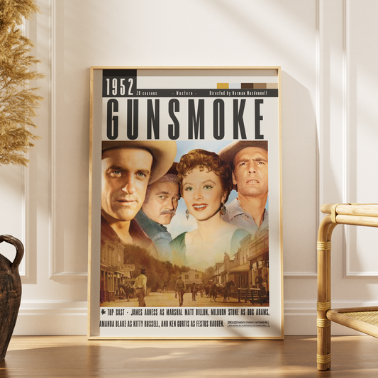 Gunsmoke 1952 classic western TV show poster — Matt Dillon minimalist wall art print UK