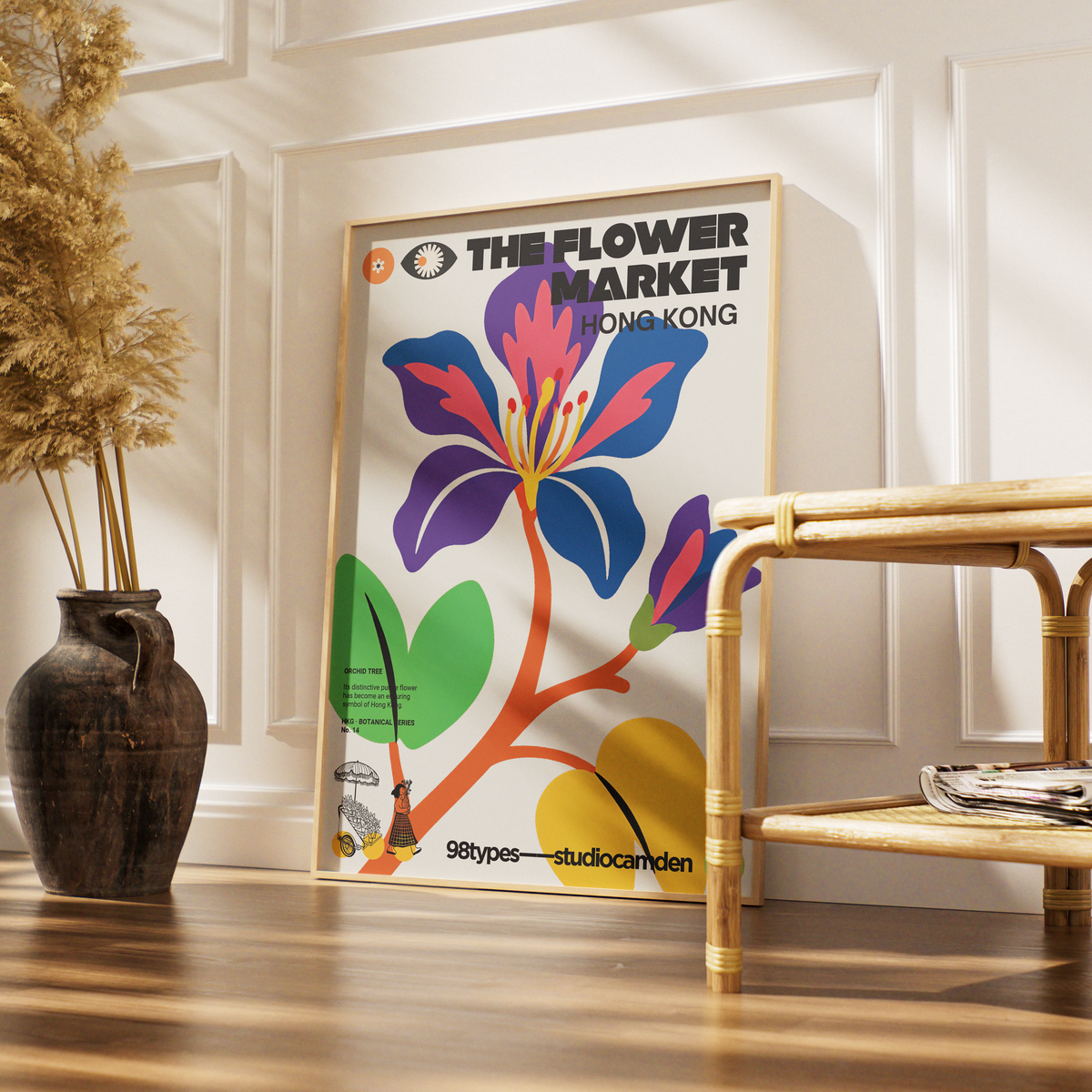 The Flower Market Hong Kong Orchid Tree Bauhinia botanical poster print UK — Hong Kong emblem graphic wall art 260gsm printed in England Camden Market
