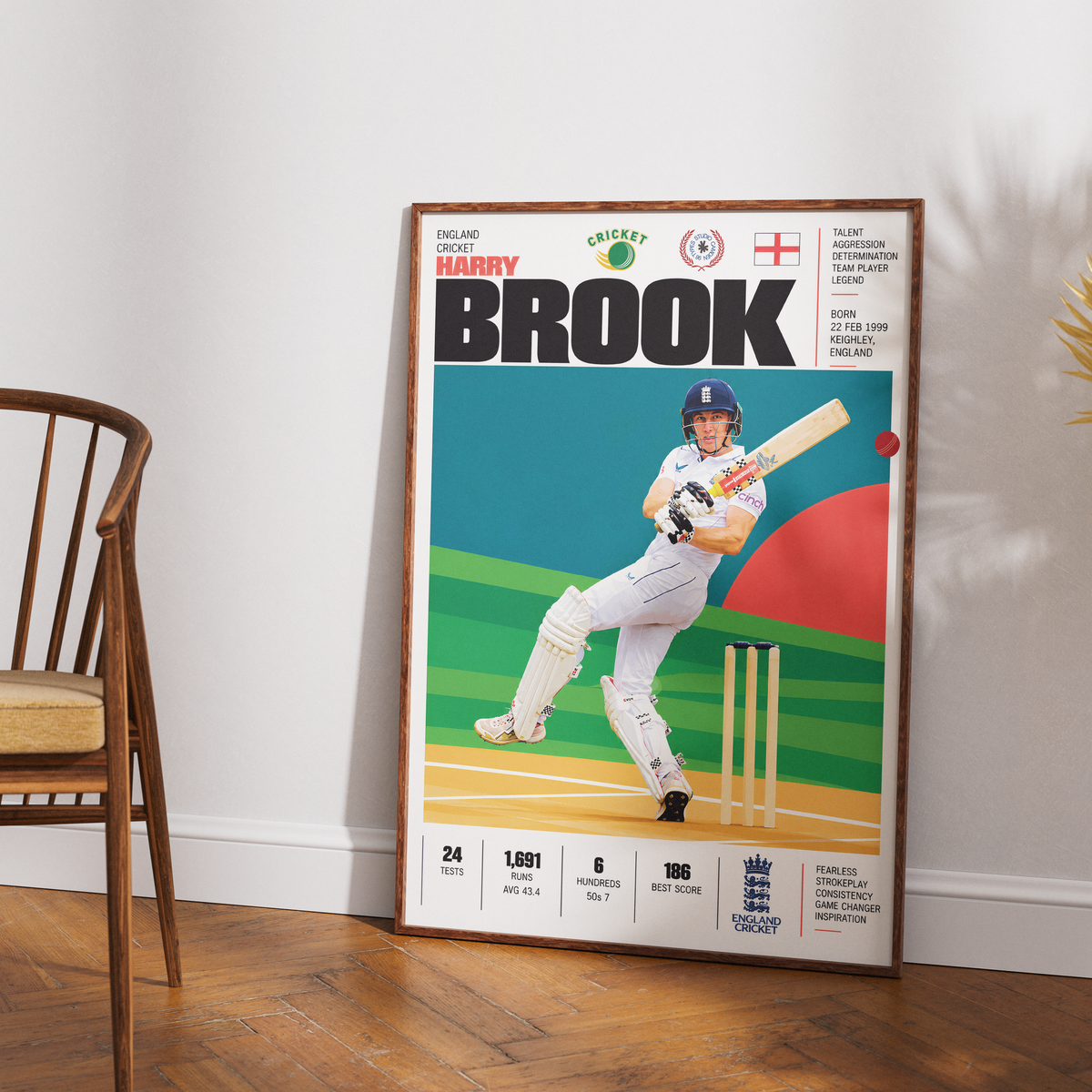 Harry Brook cricket poster wall art print by 98types