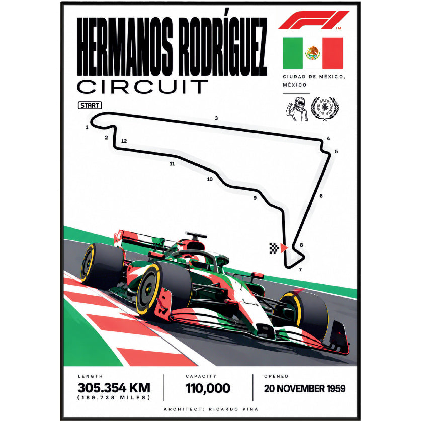 Autodromo Hermanos Rodriguez Mexico City Grand Prix F1 track poster