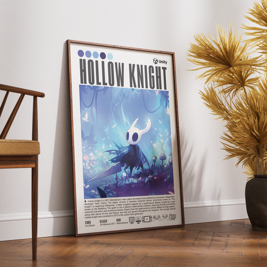 Hollow Knight 2017 game poster — Team Cherry Knight Hallownest metroidvania wall art print UK