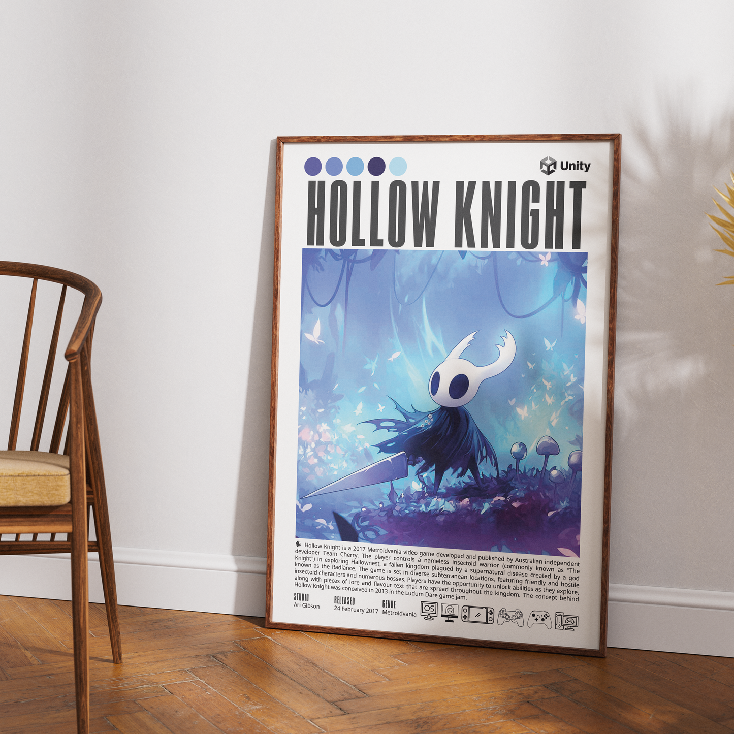 Hollow Knight 2017 game poster — Team Cherry Knight Hallownest metroidvania wall art print UK