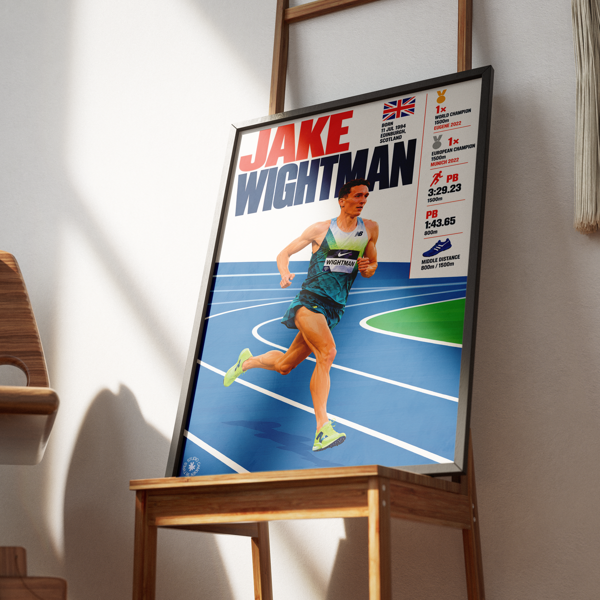 Jake Wightman athletics poster wall art print by 98types