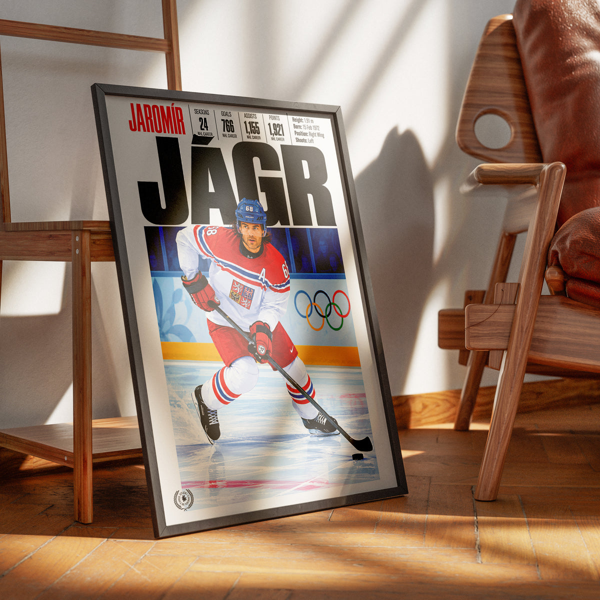 Jaromír Jágr poster, Pittsburgh Penguins NHL ice hockey wall art print in a games room - 98types