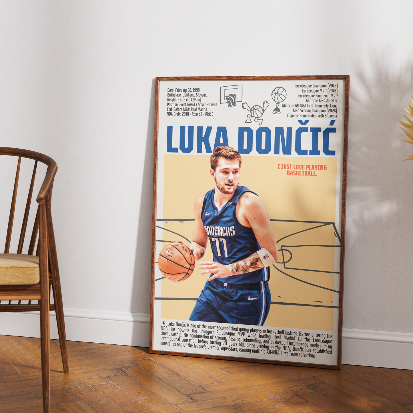Luka Doncic basketball poster β Slovenian phenom Dallas Mavericks minimalist wall art print UK