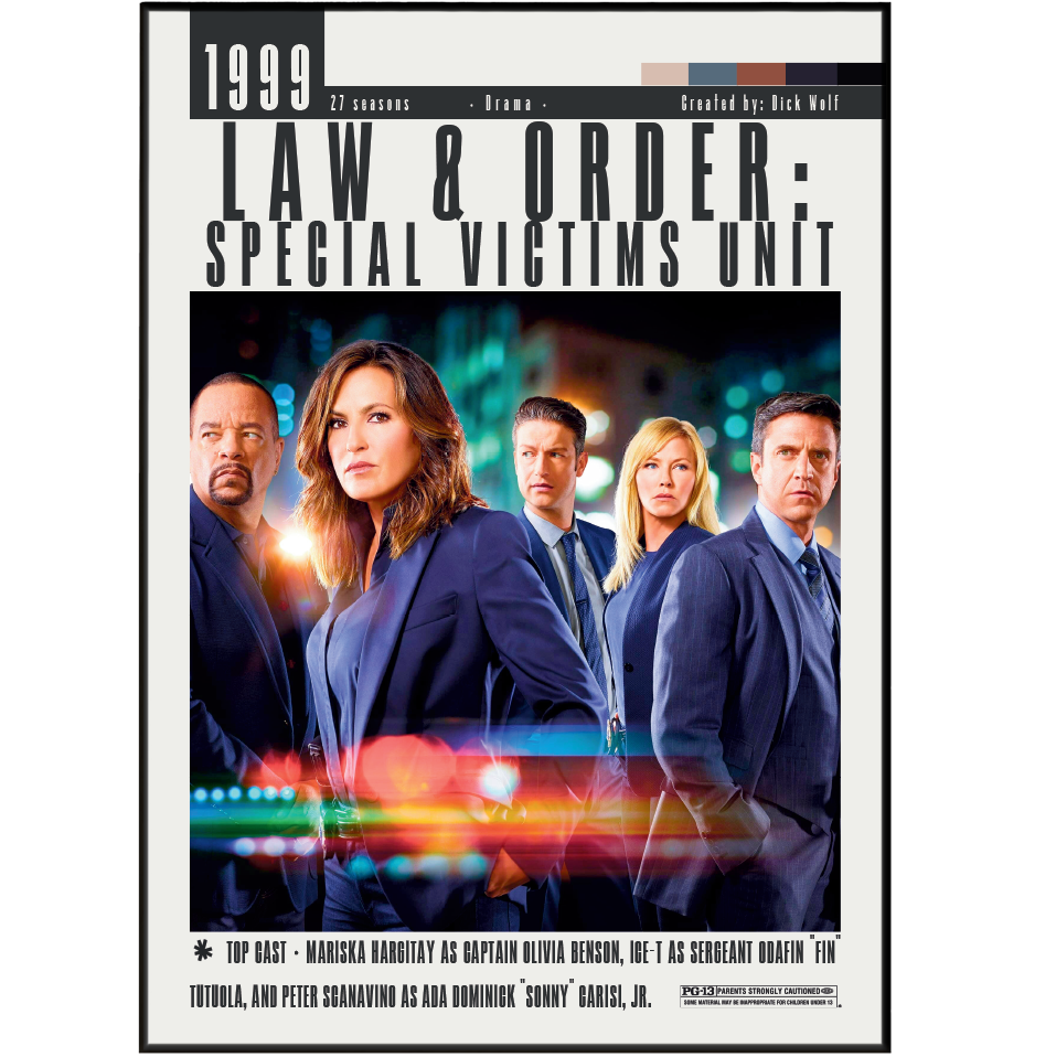 Law and Order NBC TV show poster — minimalist crime drama wall art print UK