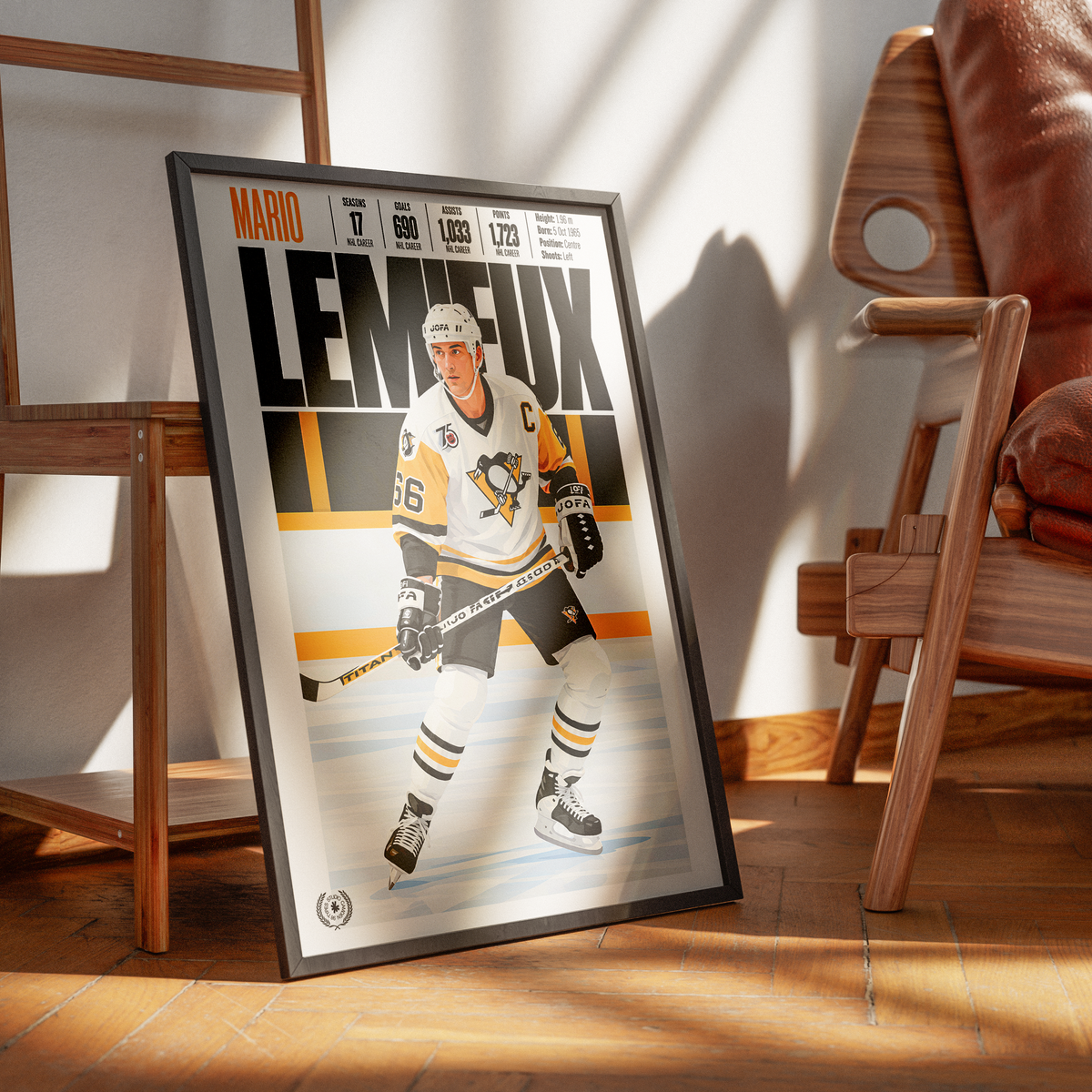 Mario Lemieux poster, Pittsburgh Penguins NHL ice hockey wall art print in a bedroom - 98types