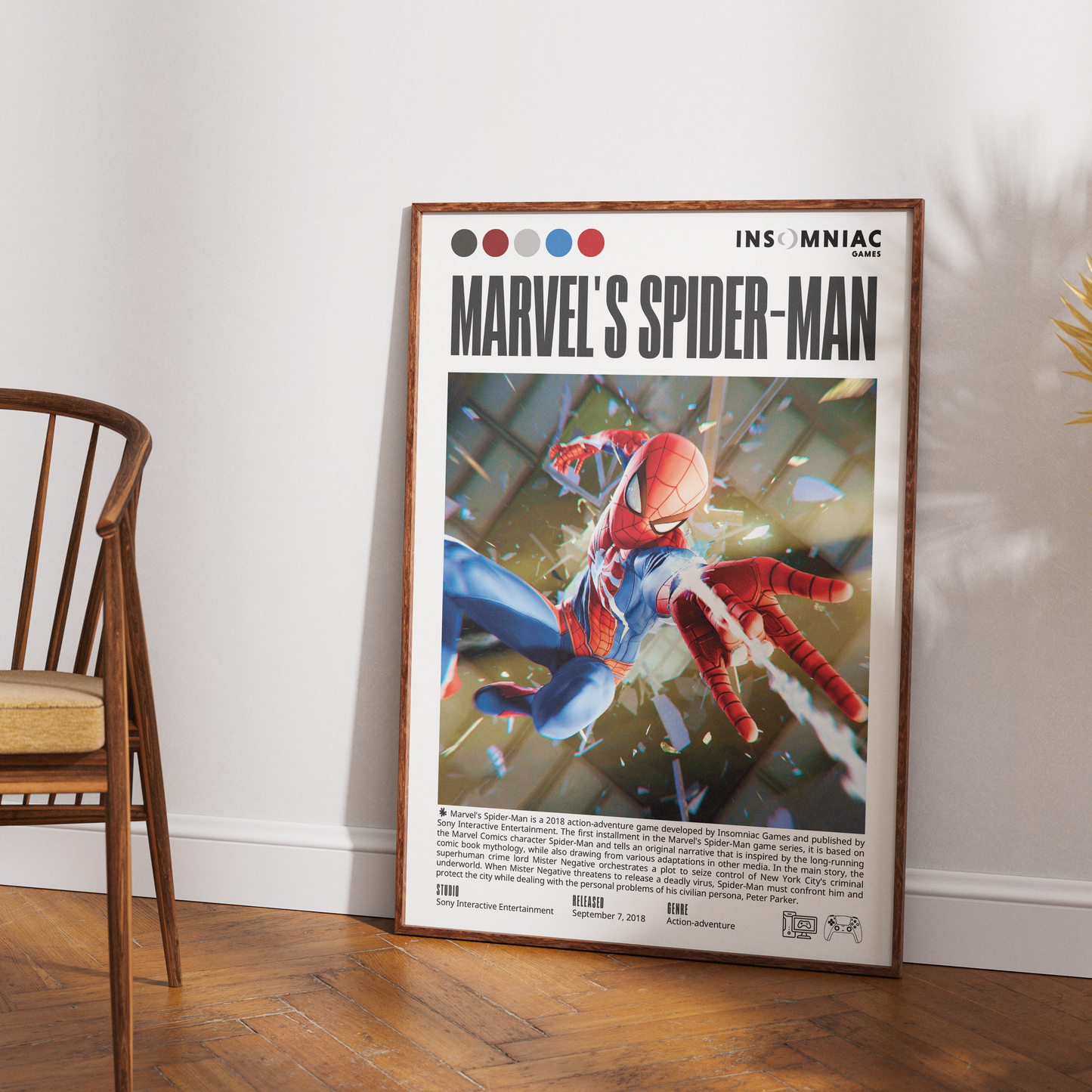 Marvel's Spider-Man 2018 action adventure poster — Peter Parker web-swinging New York City PS4 wall art print UK