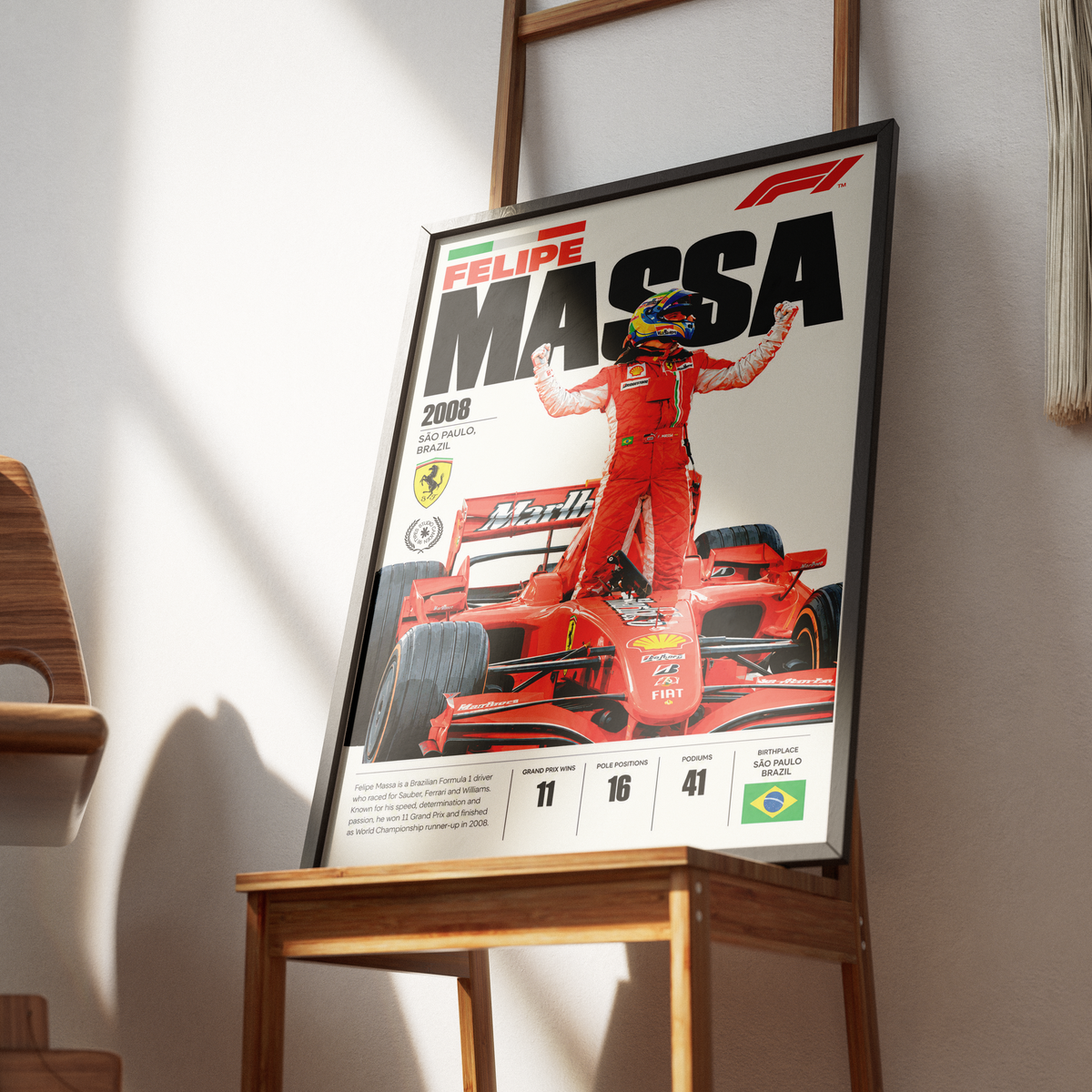 Felipe Massa Ferrari Brazilian Formula 1 driver poster by 98types