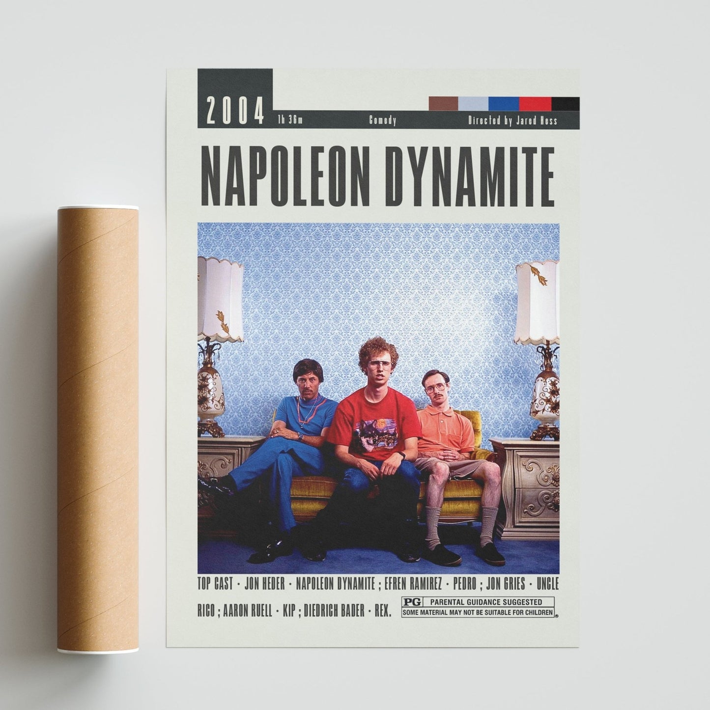 Napoleon Dynamite 2004 comedy film poster — Jon Heder Idaho awkward teen tater tots wall art print UK
- 98types