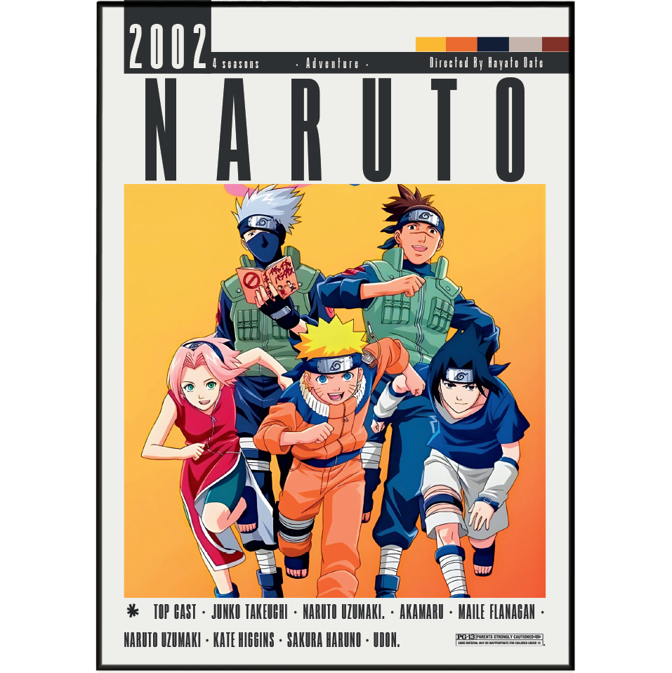 Naruto 2002 anime poster — Uzumaki Naruto Hidden Leaf Village wall art print UK