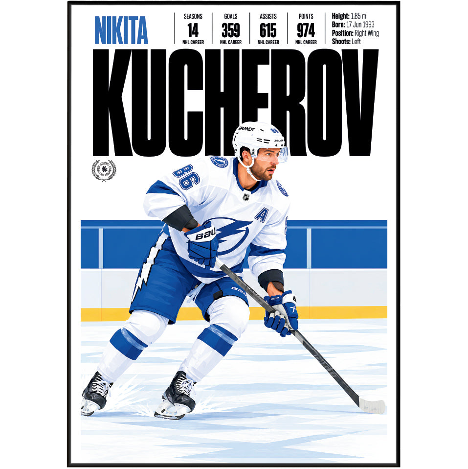 Nikita Kucherov poster, Tampa Bay Lightning NHL ice hockey wall art print in a sports bar - 98types
