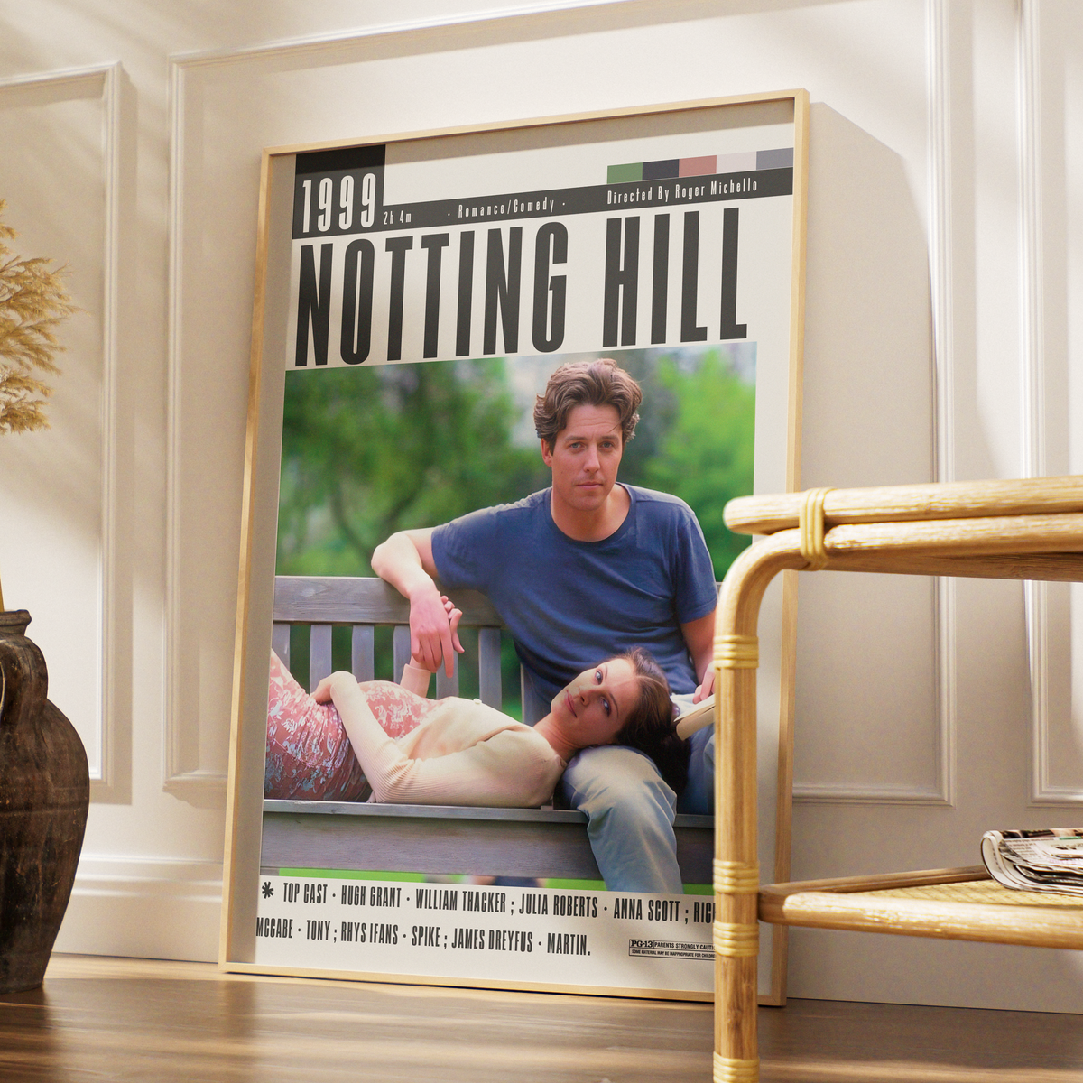 Notting Hill 1999 romantic film poster — Julia Roberts Hugh Grant minimalist wall art print UK