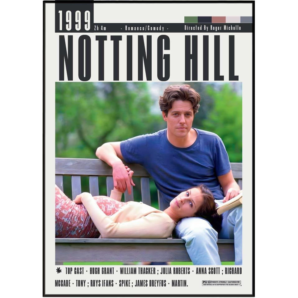 Notting Hill 1999 romantic film poster — Julia Roberts Hugh Grant minimalist wall art print UK