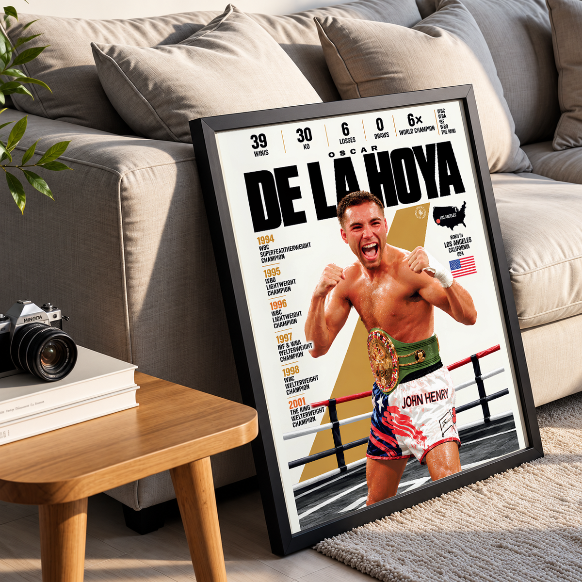 Oscar De La Hoya poster, American boxing wall art print in a bedroom - 98types